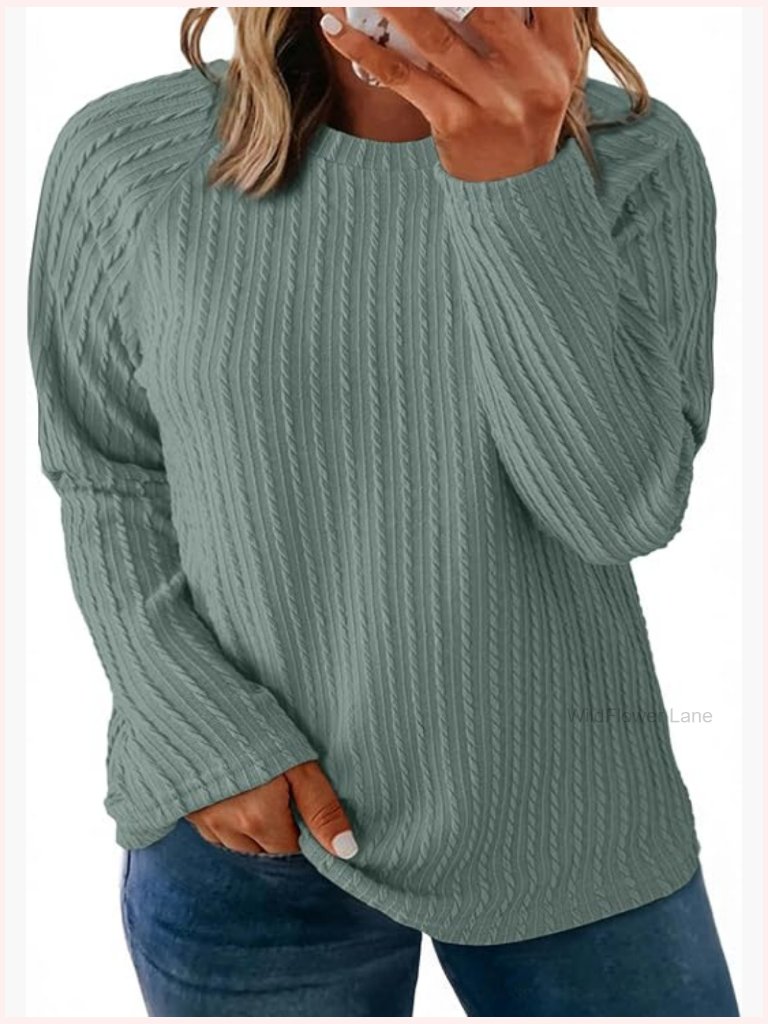 Plus Size Long Sleeve Crewneck Tee Loose Fit Fall Knit Top 1x-5x